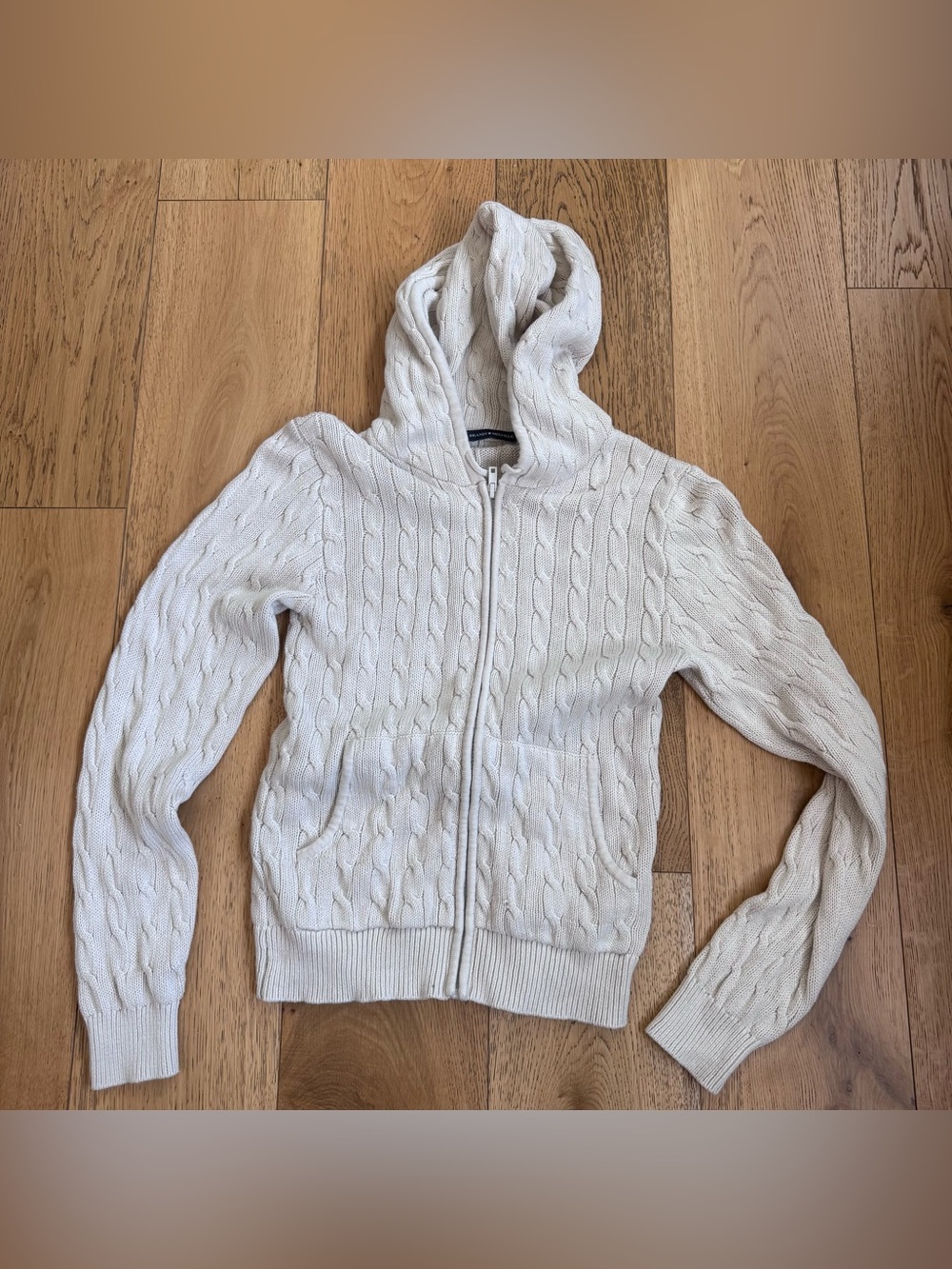 BRANDY MELVILLE CREAM AYLA CABLE KNIT HOODIE ZIP UP SWEATER SIZE S SMALL NWOT